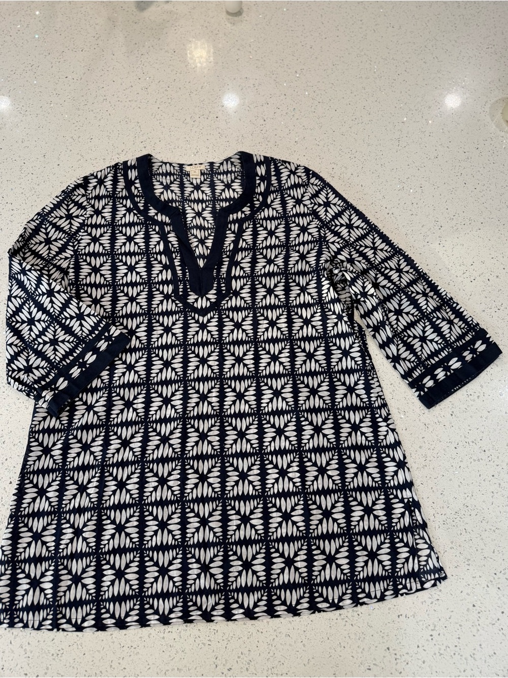J. Crew Navy and White Patterned Tunic